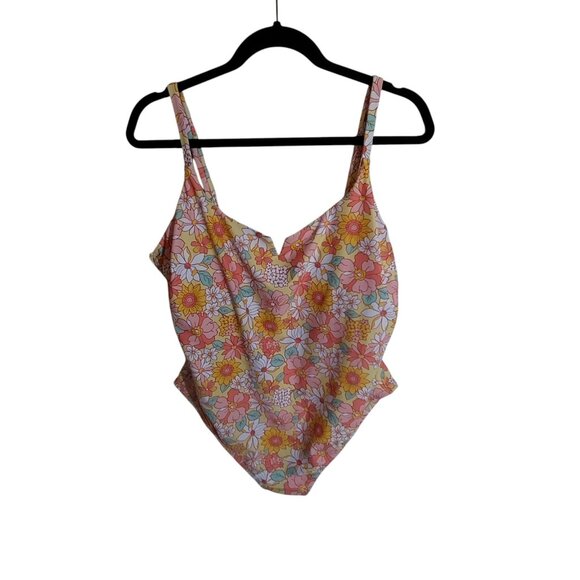 Allure By Img Swimsuit Womens Size 2X Yellow Pink Floral Print One Piece - Picture 1 of 5
